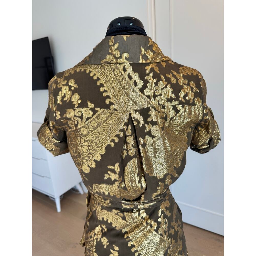 Diane von Furstenberg Brown and Gold Metallic Wrap Dress - Picture 11 of 13